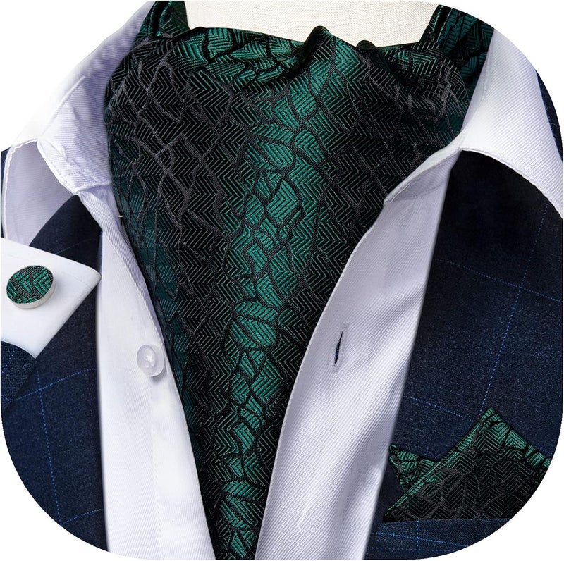 DiBanGu 3PCS Ascot Ties for Men Wedding Jacquard Woven Silk Ascot Cravat for Men Cravat Tie and Pocket Square Set - Image 2